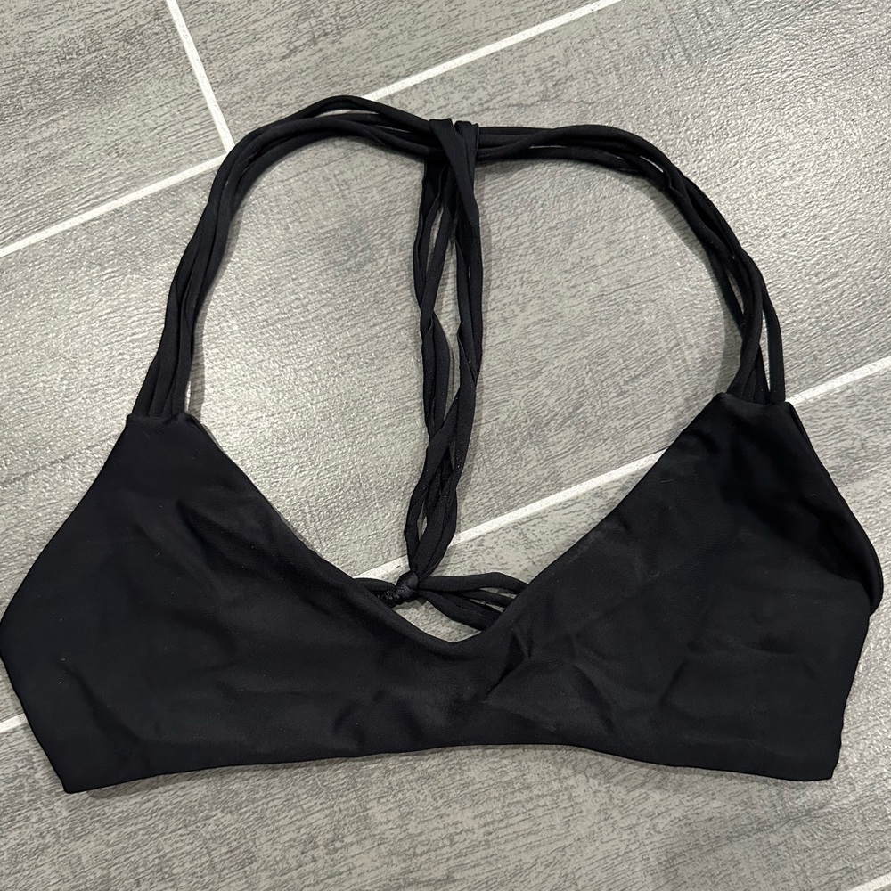 Mikoh Solid Black Braided-Strap Bikini Top